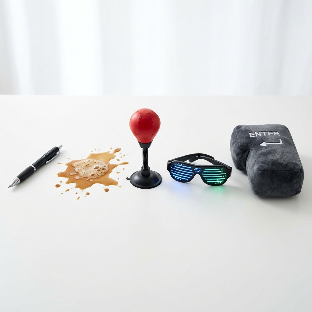 A lineup of harmless office prank gifts