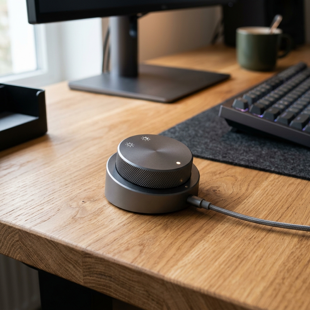 Desk organization tools showing headphone stand and small plants