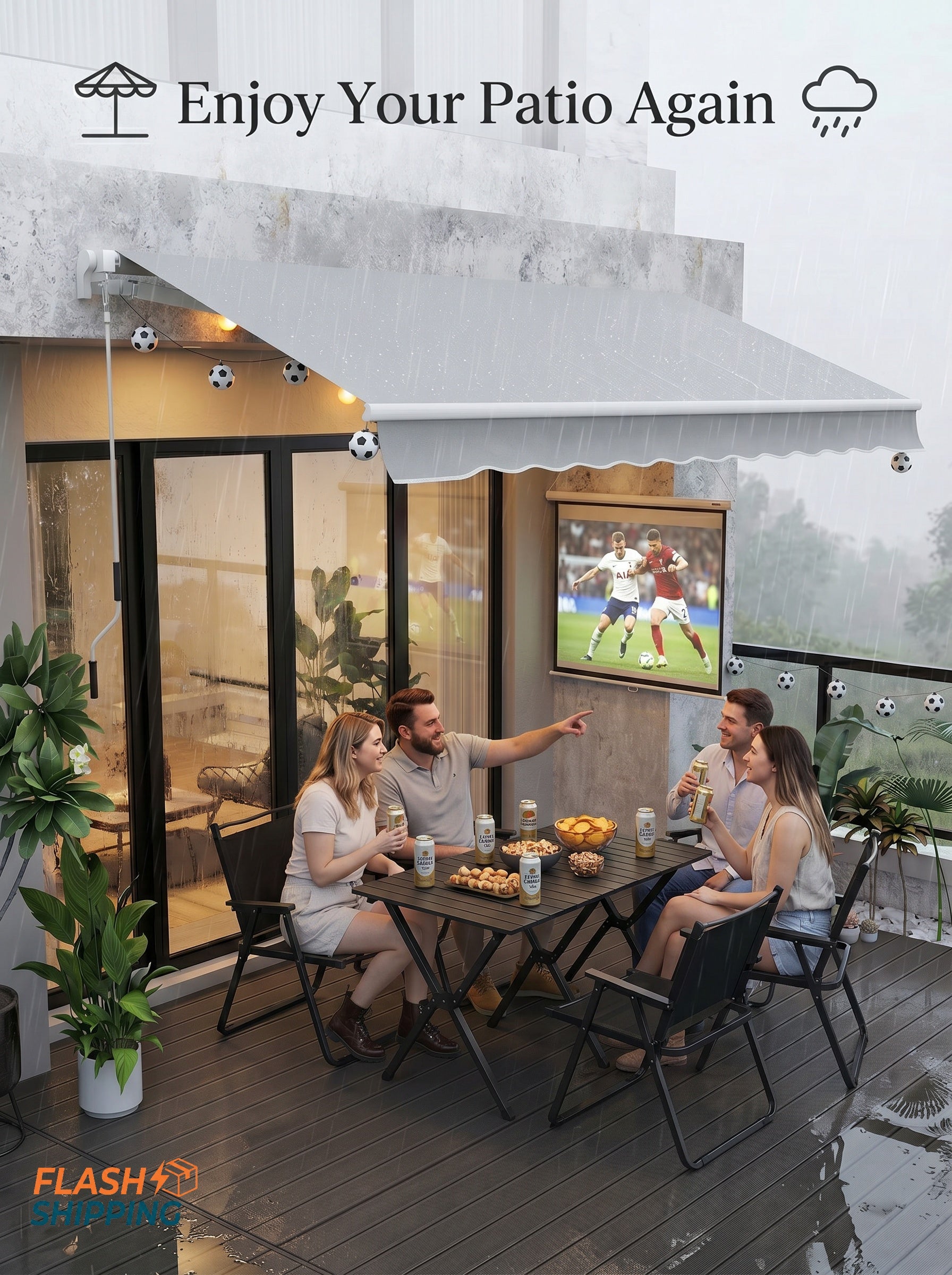 12 x 8 Retractable Awning Patio Awnings Sun Shade Shelter with Manual Crank Handle, 280g/m² UV and Water-Resistant Fabric and Aluminum Frame for Deck, Balcony, Yard, Light gray