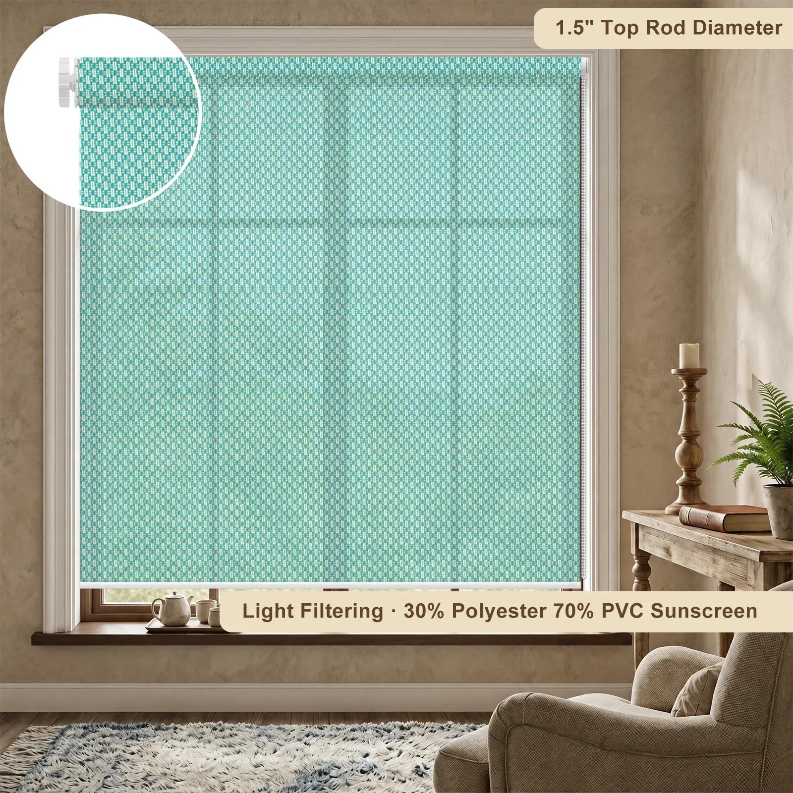 Solar Light Filtering Pro No-Drill Roller Shade (A114)