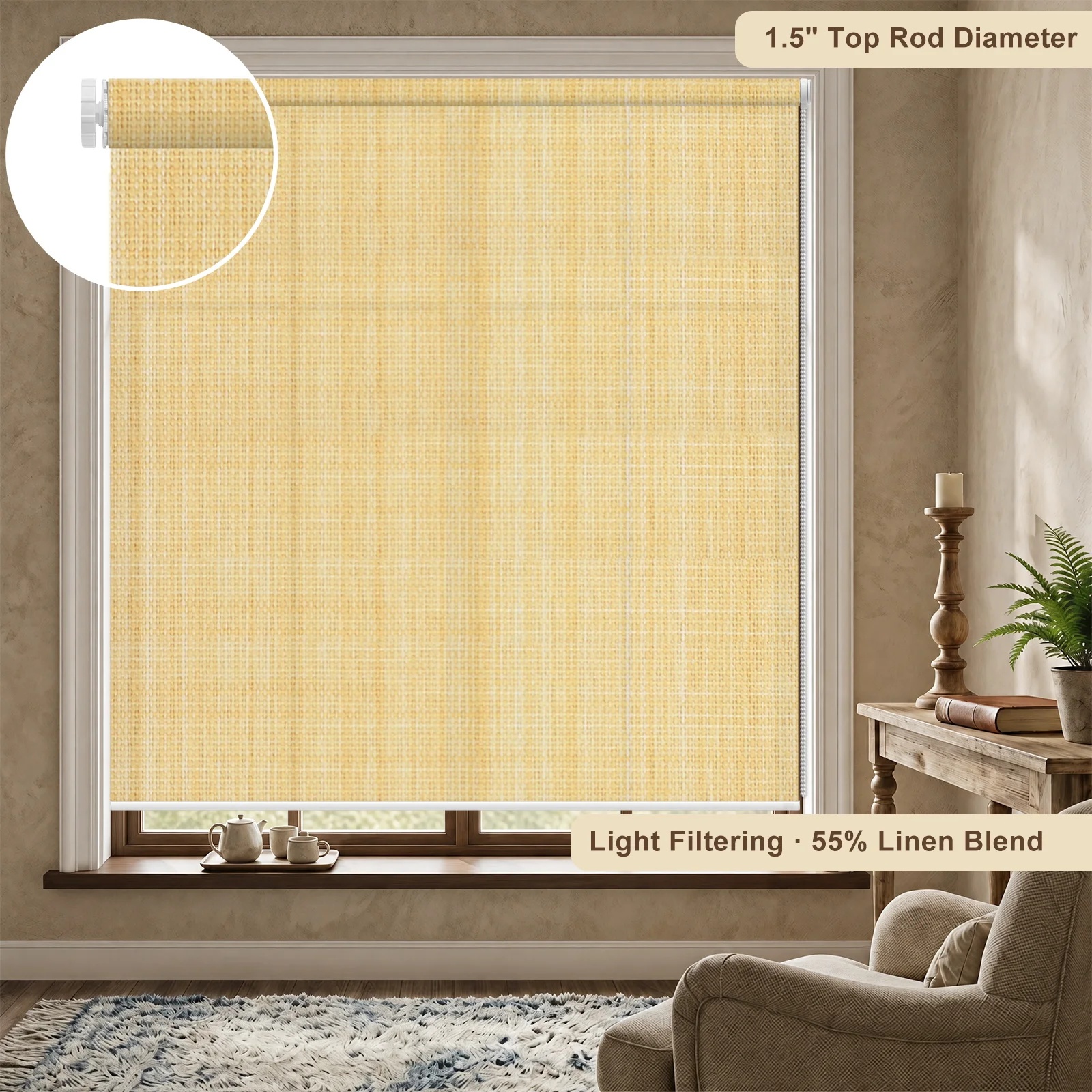 Linen Blend Light Filtering Pro No-Drill Roller Shade (A171)