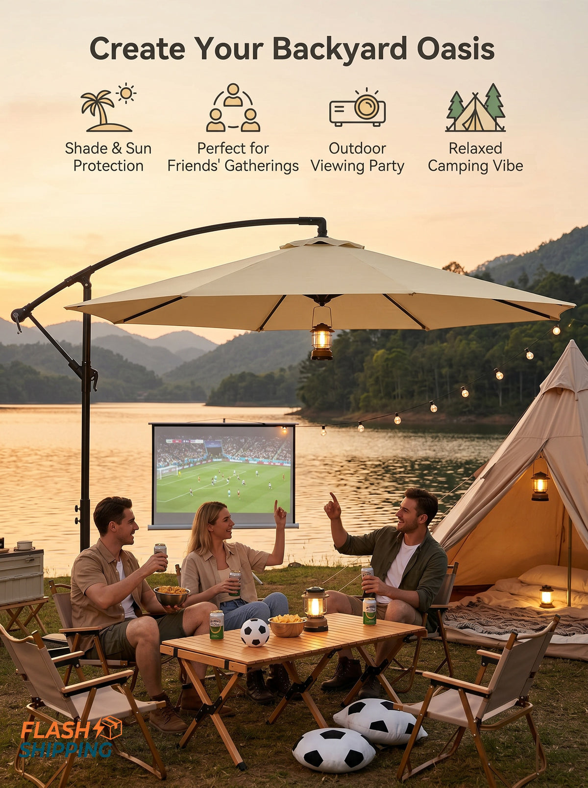 10 Cantilever Tilt Offset Patio Umbrella w/ UV and Water Safe Material and Cross Base (Weight Not Included)