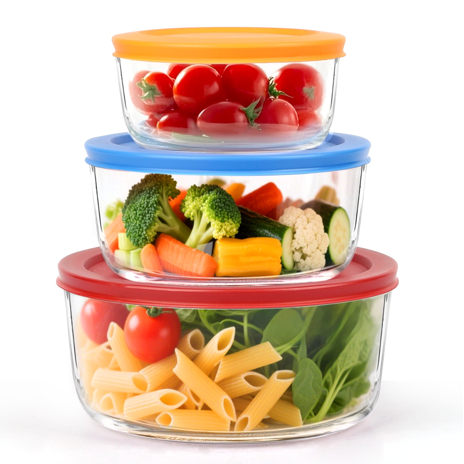 TAIMASI 6 Pcs Glass Food Storage Containers Set, 7, 4, 2 -Cup Round Containers with Lids, BPA-Free, Dishwasher and Microwave Safe Lunch Box