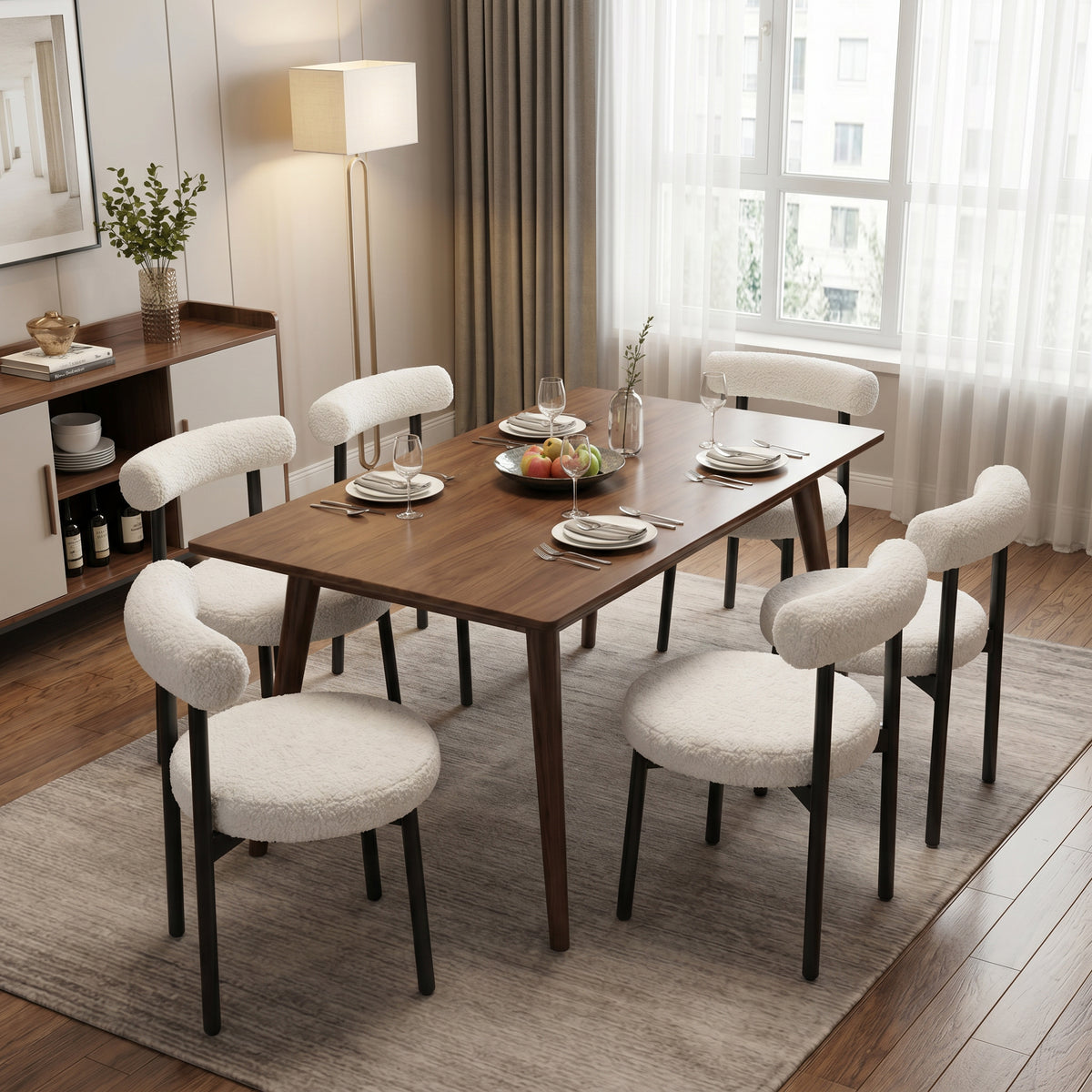 Seynar Minimalist Teddy Fabric Boucle Dining Chairs