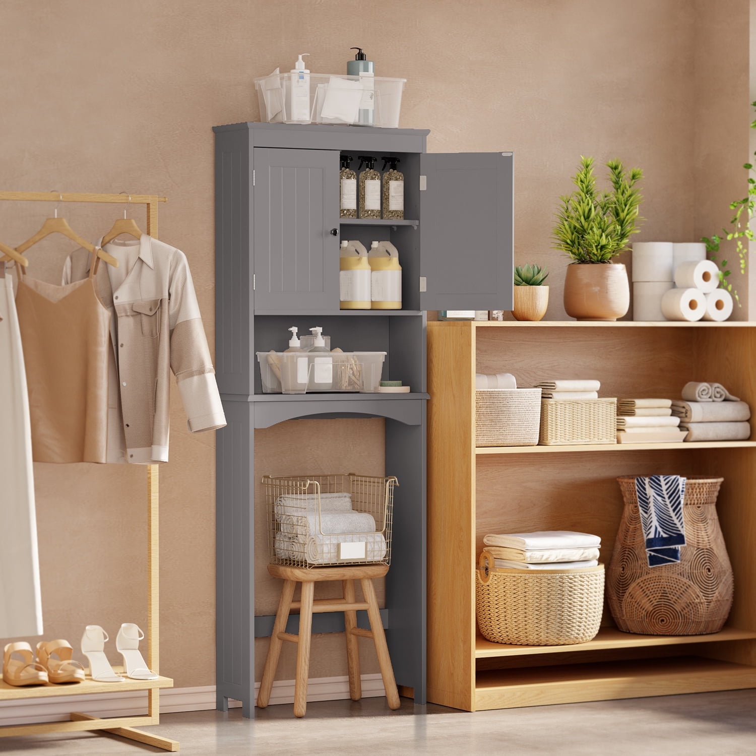Over Toilet Storage Cabinet with Open Shelves