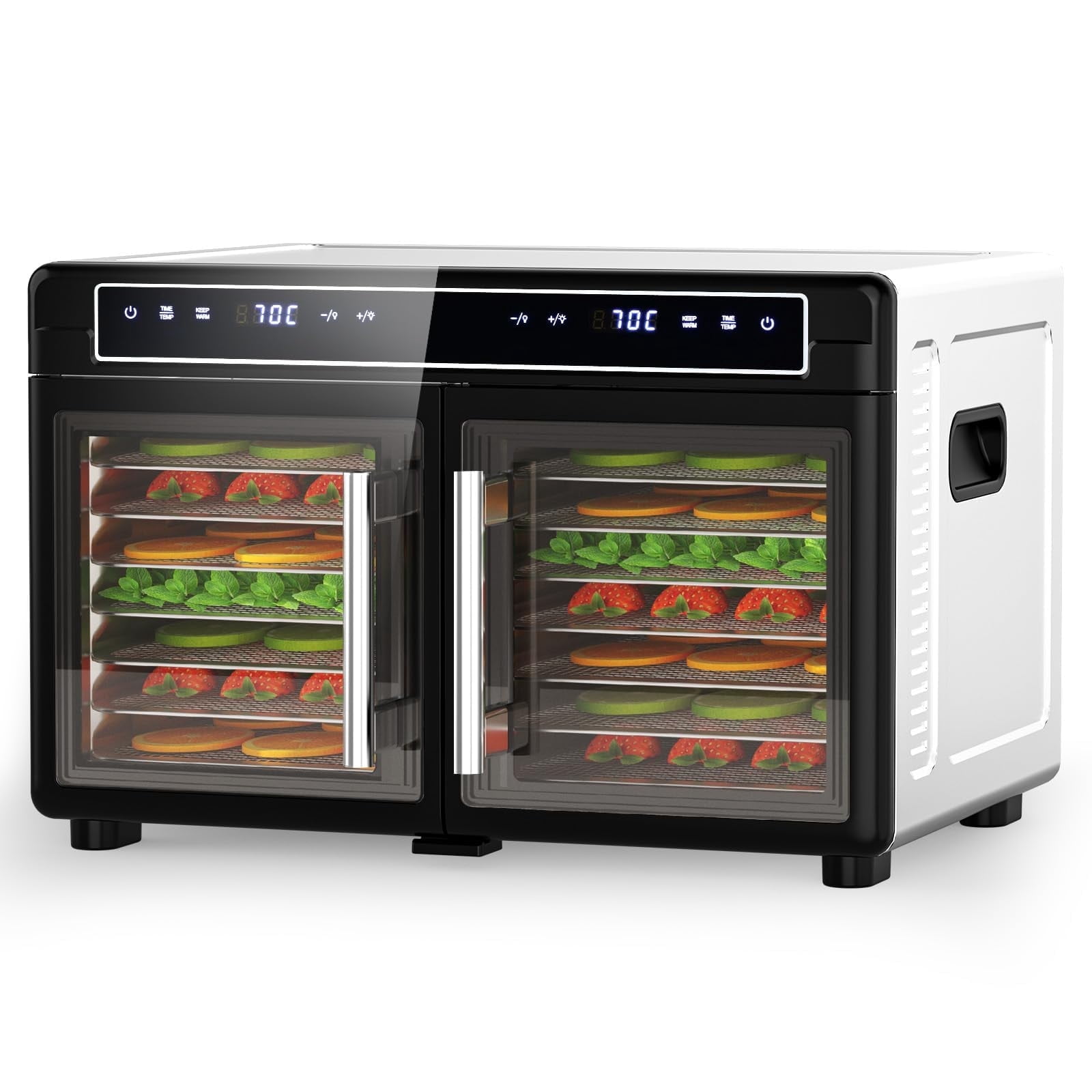 Auseo 1200W Food Dehydrator, Dehydrator Machine with Digital Pannel, Adjustable Temperature and 72H Timer, 2 Zone, 16 Trays for Fruits, Vegetables and Meat